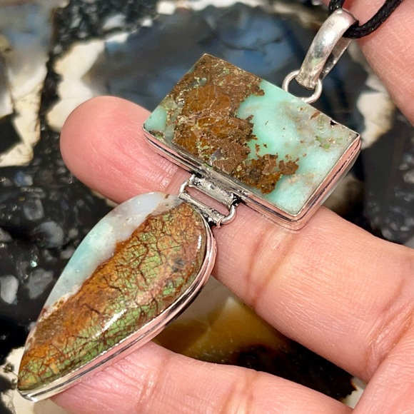 Yellow Green Chrysoprase Pendant 3” - Picture 3 of 13